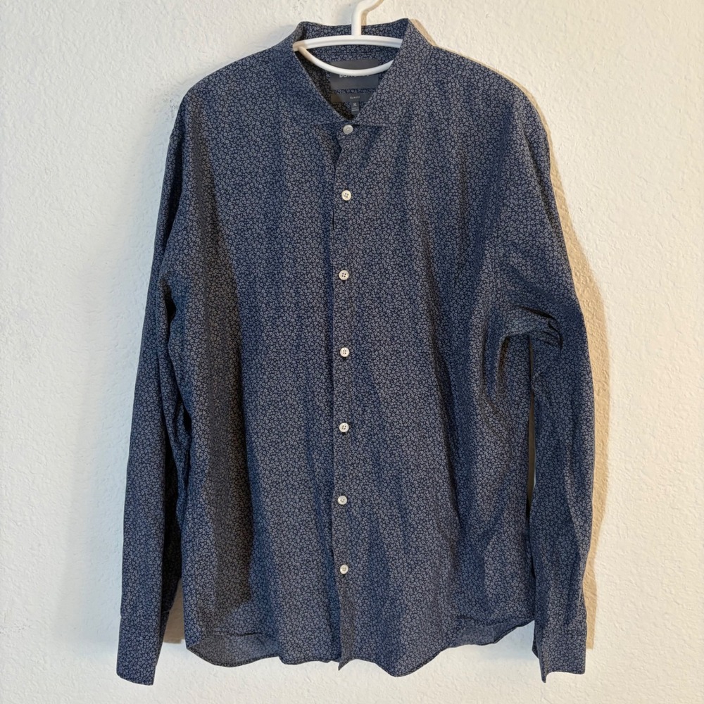 Bonobos Button Down Shirt Mens XL Navy Blue Slim Fit Micro Floral